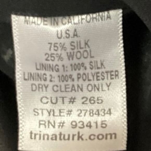 Trina Turk Black Gray Silk Wool Floral Abstract Puff Sleeve Mini Shift Dress 10 - Picture 5 of 5